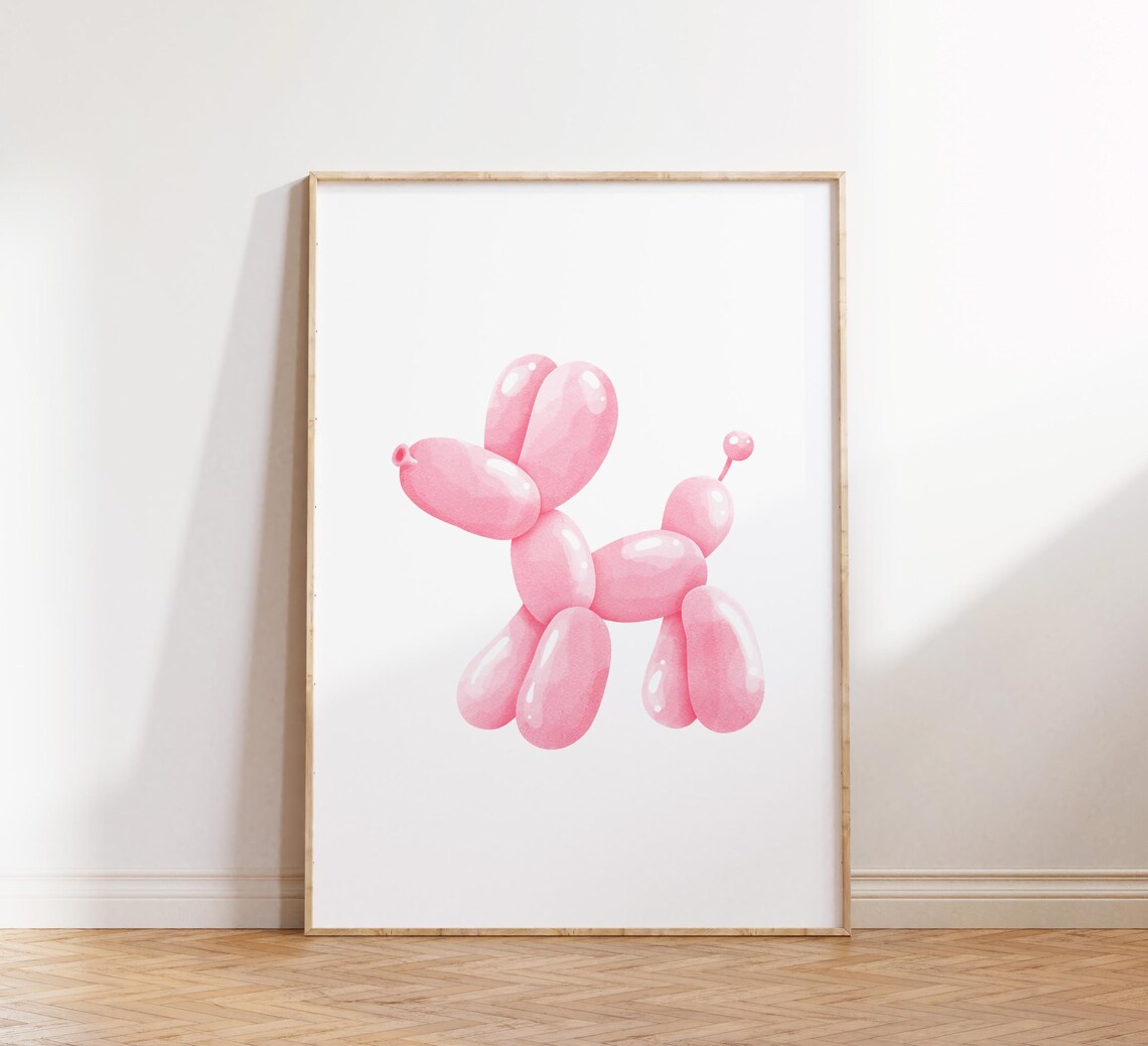 Pink Balloon Dog Art Print, Preppy Bedroom Decor - Image 3