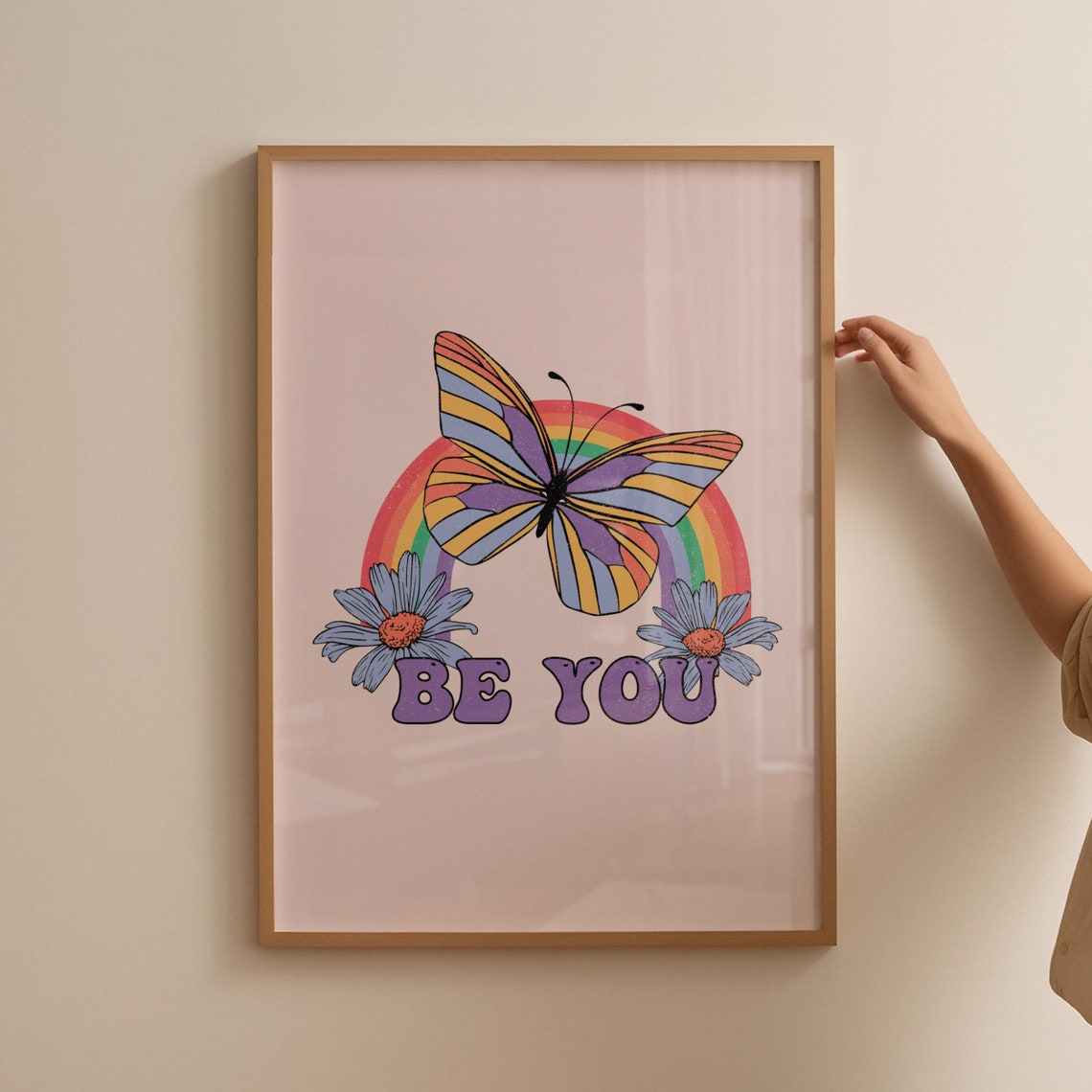 Be You Butterfly Rainbow Retro Groovy Daisy Positive Quote Poster - Image 4
