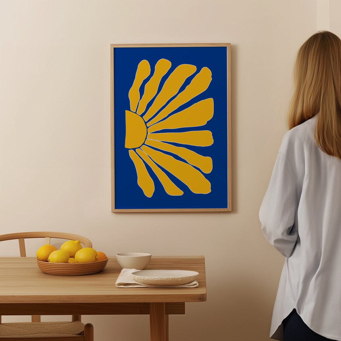 Yellow Sun Abstract Blue Minimalist Modern Graphic Wall Poster - Image 4