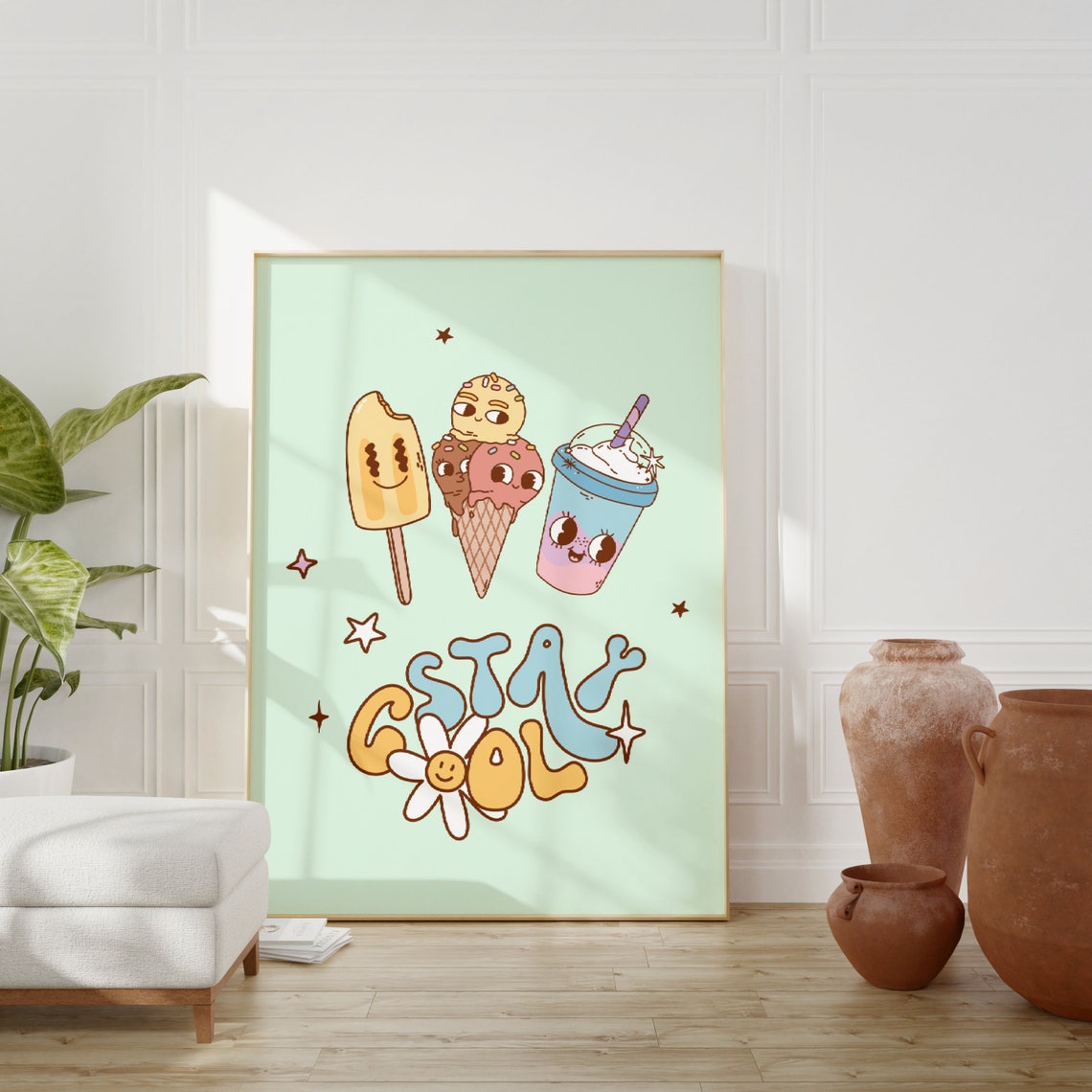 Stay Cool Cute Ice Cream Characters Kawaii Retro Summer Poster - Image 4