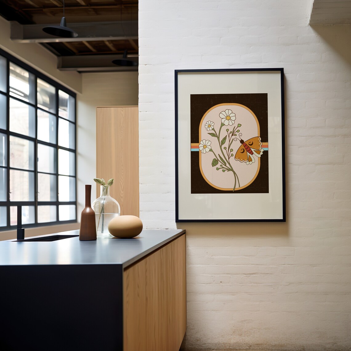 Retro Floral Butterfly Art Print, Hippie Decor - Image 4
