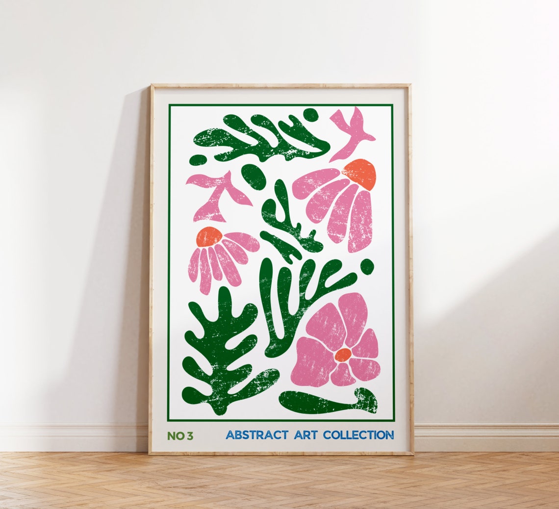 No 3 Abstract Art Collection Pink Green Botanical Matisse Poster - Image 2