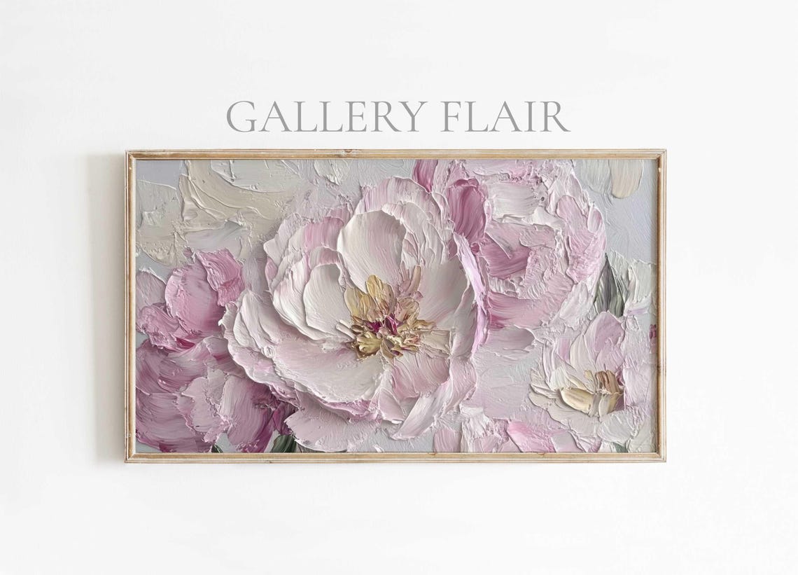 Pink Peony Blossoms Thick Impasto Floral Art Vintage Style Poster