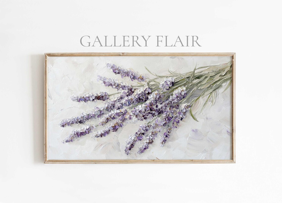 Lavender Sprigs Impasto Oil Painting Minimalist Floral Poster