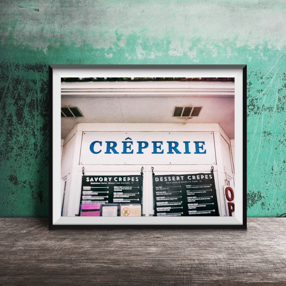 Creperie French Cafe Storefront Savory Dessert Crepes Menu Poster