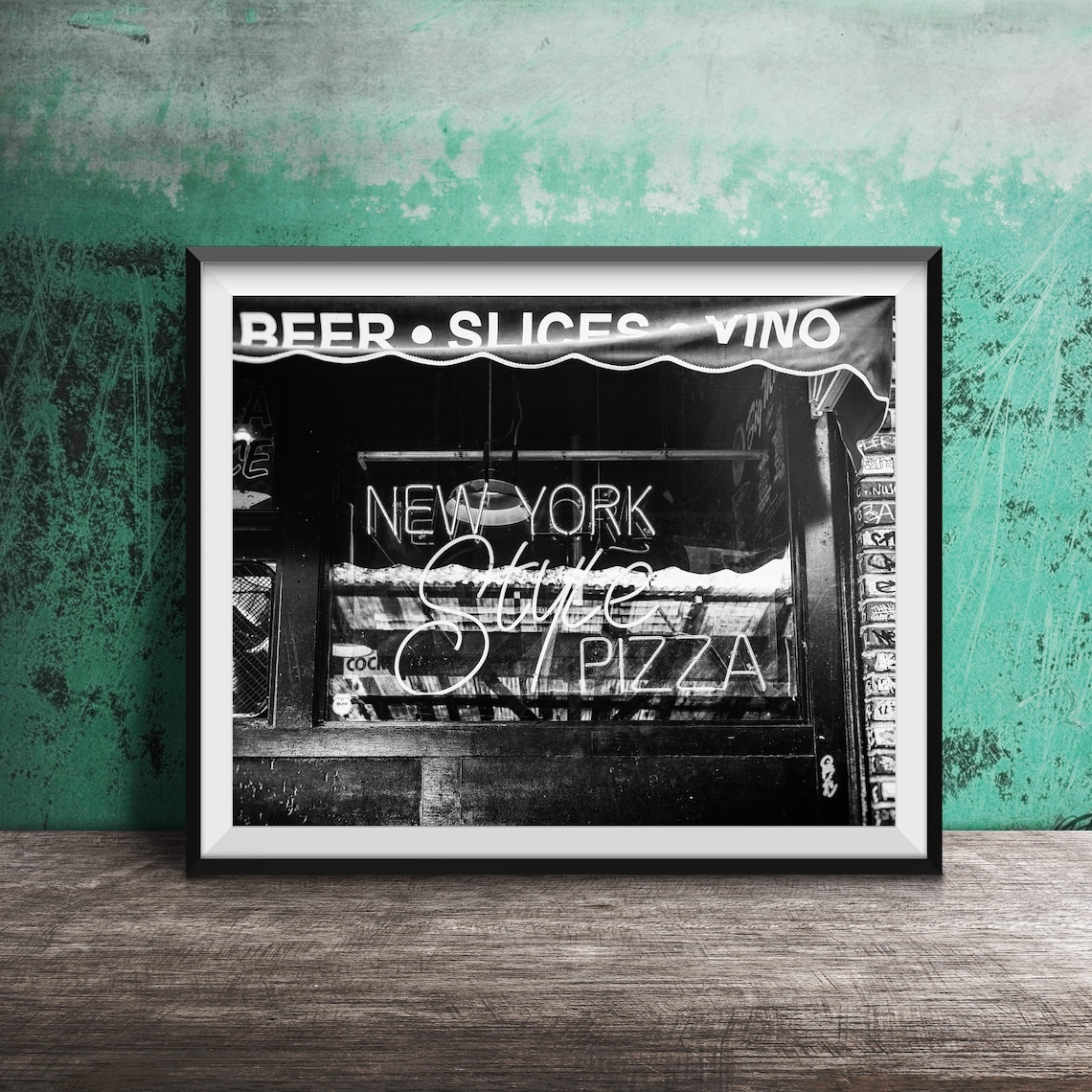 New York Style Pizza Neon Sign Beer Slices Vino Photography Poster - Image 2