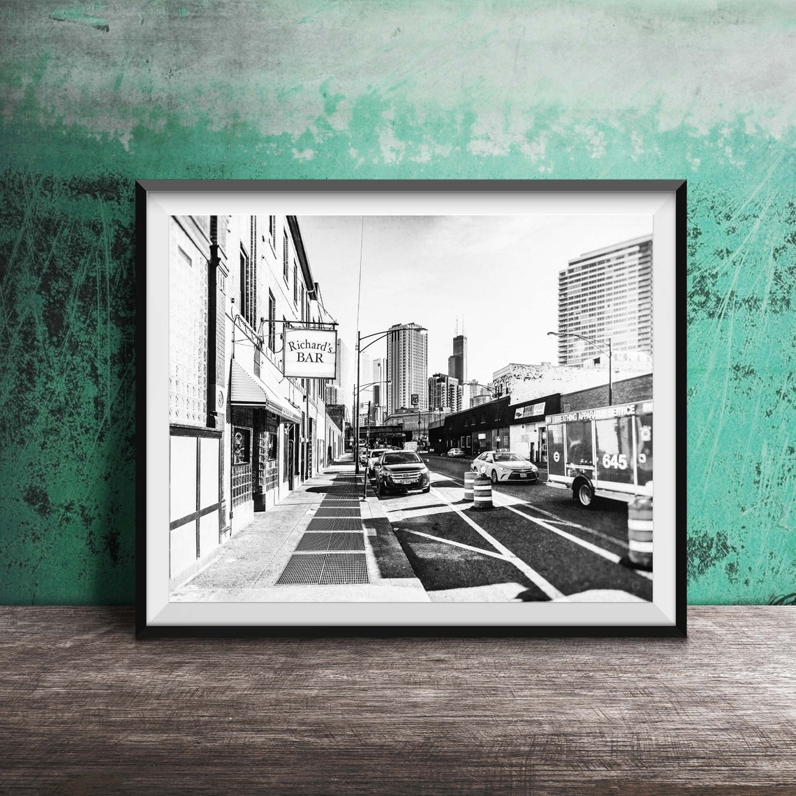 Richard's Bar Chicago Street Scene With Skyline Photo Poster - Image 2
