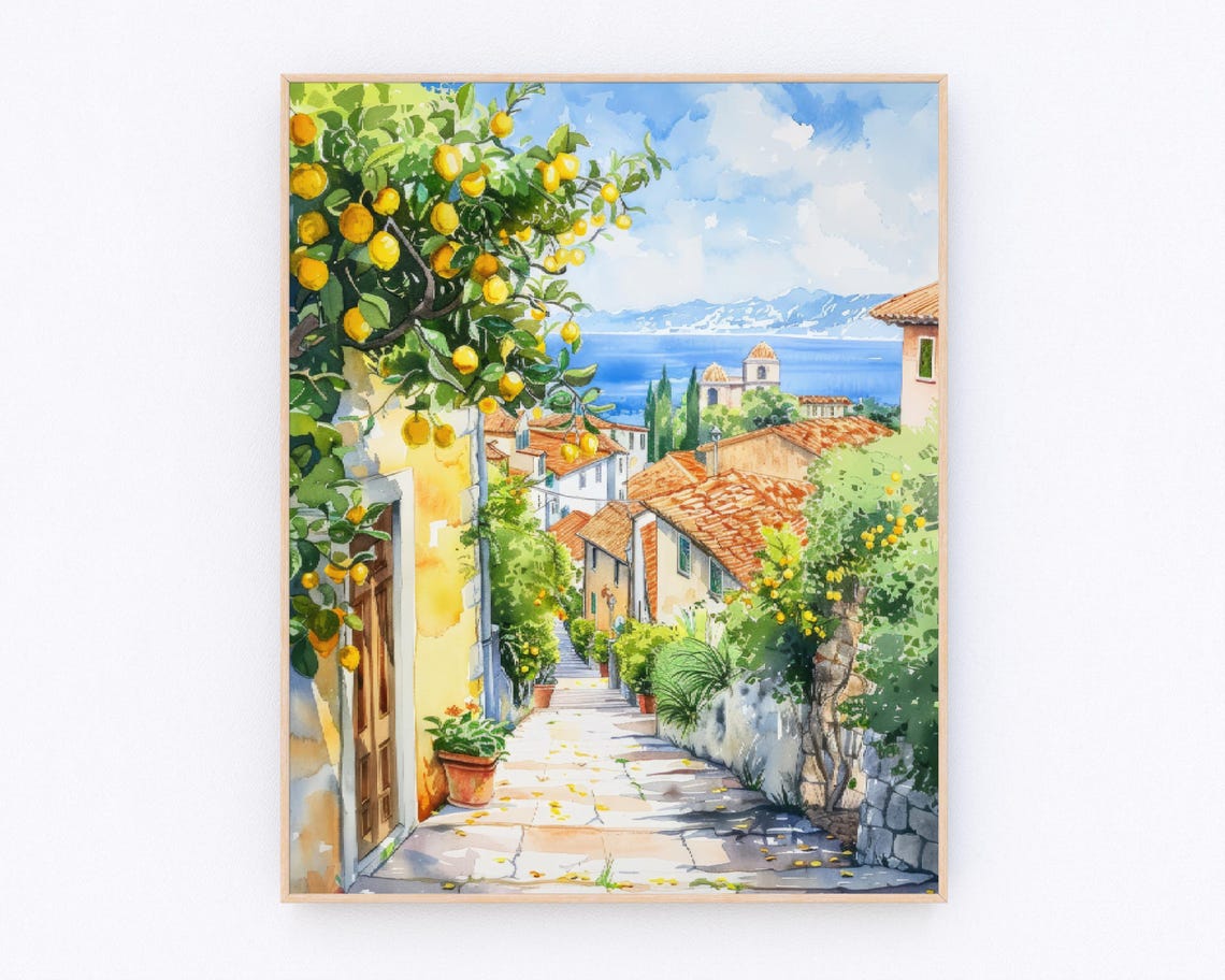 Amalfi Coast Lemon Tree Street with Village and Sea View Poster