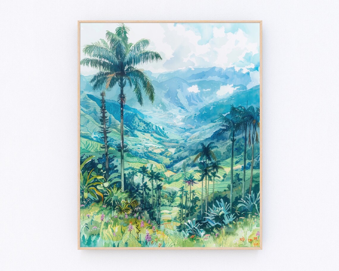Colombia Cocora Valley Travel Poster, Rainforest Print