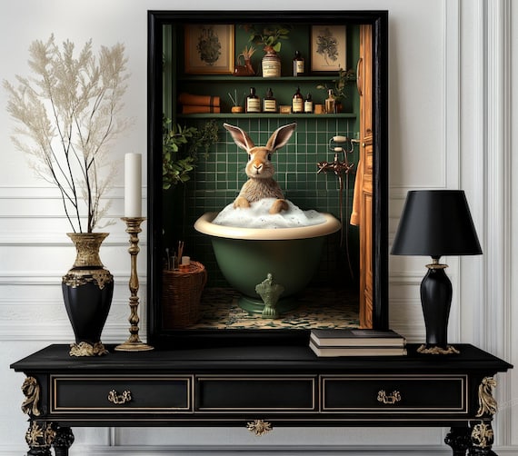 Funny Bathroom Rabbit Poster Animal On Toilet Wall Art Gag Gift For Guest Quirky Decor White Elephant 250