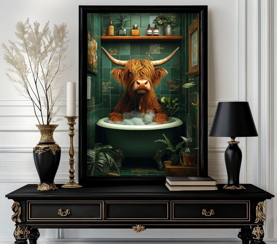 Funny Bathroom Poster Animal On Toilet Wall Art Gag Gift For Guest Quirky Decor White Elephant 261