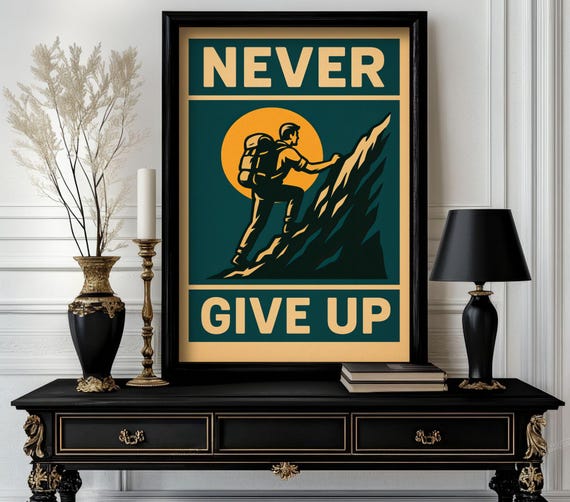 Funny Animalnever Give Up Poster Retro Wall Art Trending Decor White Elephant Gift Animal Lover Cute Motivational 74