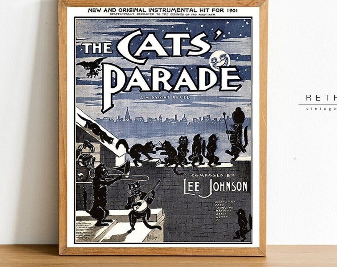 The Cats Parade 1901 Sheet Music Cover Vintage Cats Orchestra Poster