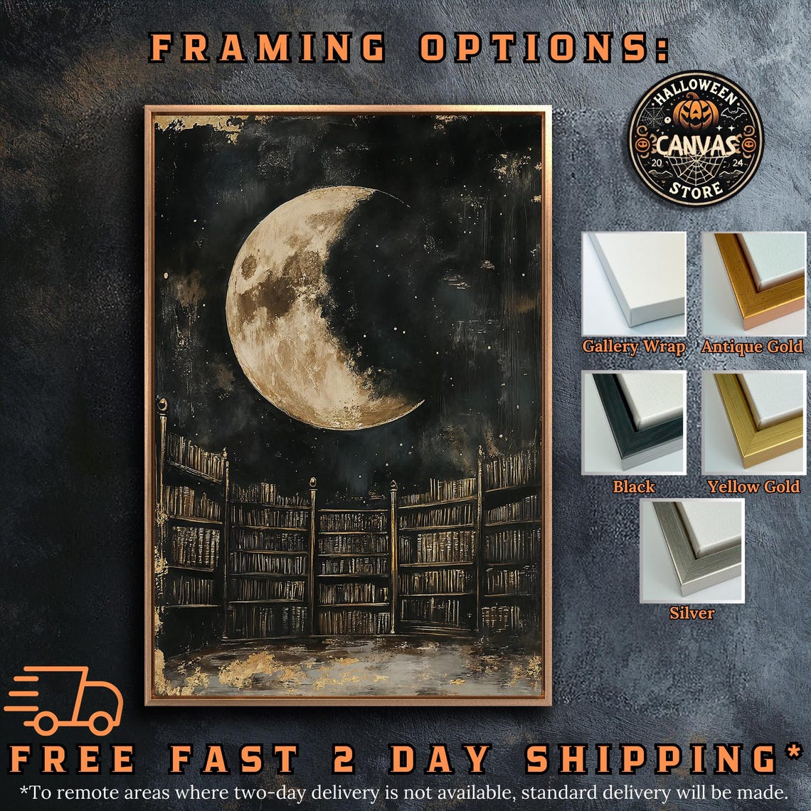 Half Moon Over Grand Library Tall Bookshelves Night Sky Poster - Image 5