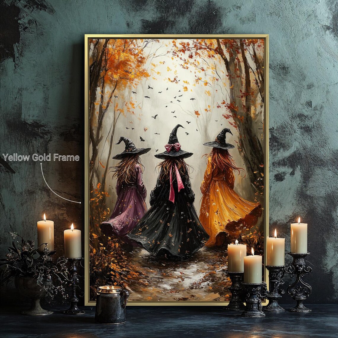 Three Witches in Autumn Forest, Halloween Art Print - Image 4