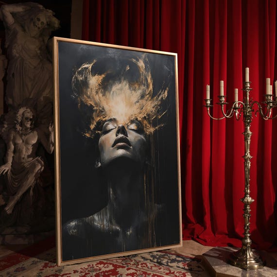 Emotional Female Portrait Print Moody Victorian Art Dramatic Home Decor Gothic Dark Academic Poster Ready To Hang Framed Wall Art