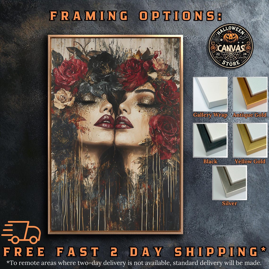 Mirrored Gothic Women Faces With Red Roses Dark Beauty Art Poster - Image 5