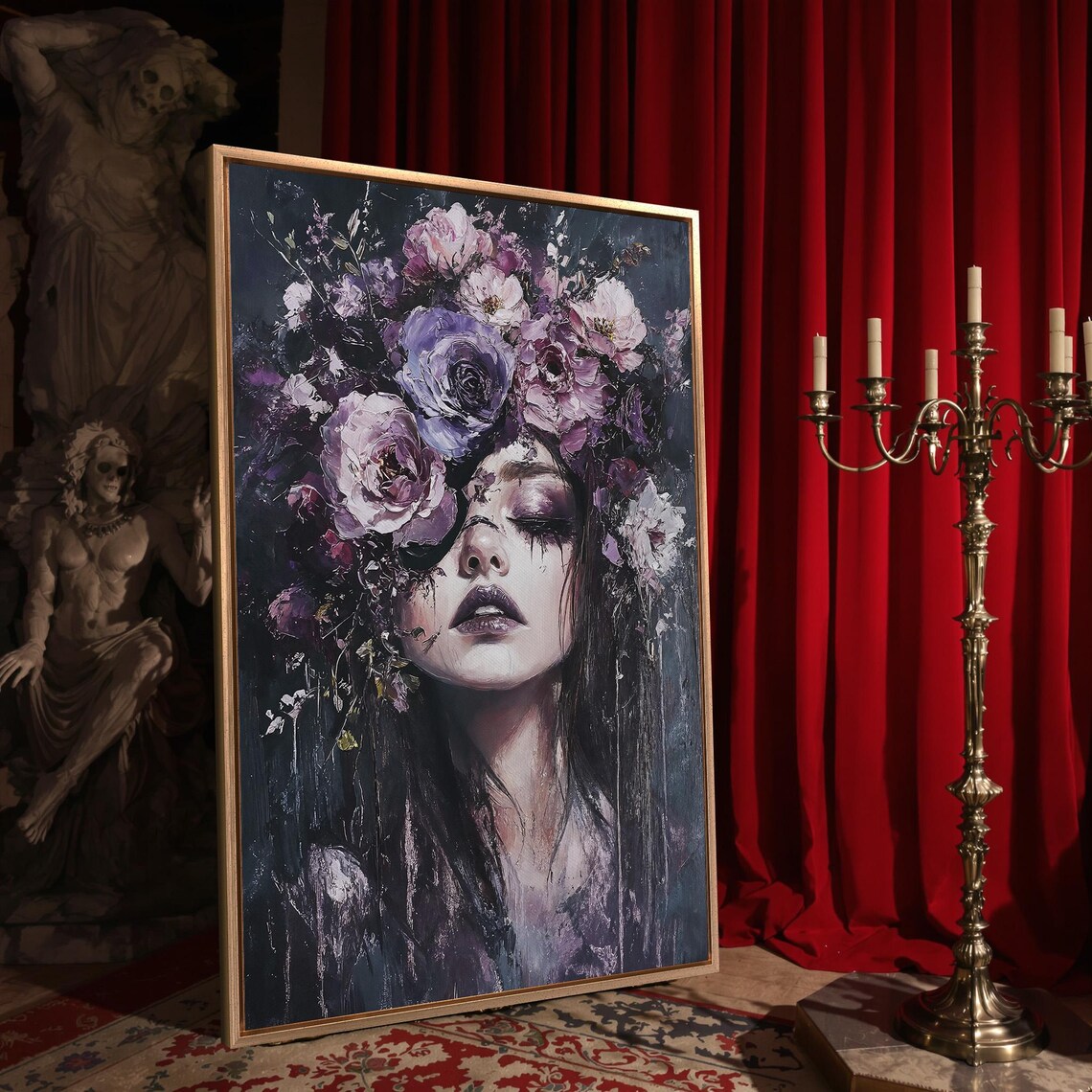 Girl With Purple Flowers, Gothic Dark Academia Art Print - Image 4