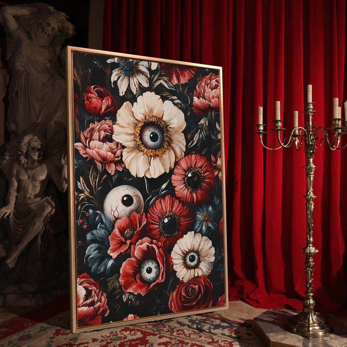 Surreal Red Poppies With Eyeball Centers Gothic Floral Art Poster - Image 4