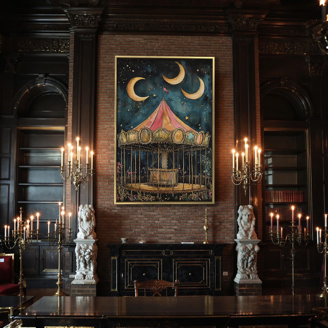 Dreamy Carousel Under Three Crescent Moons Starry Night Poster - Image 2
