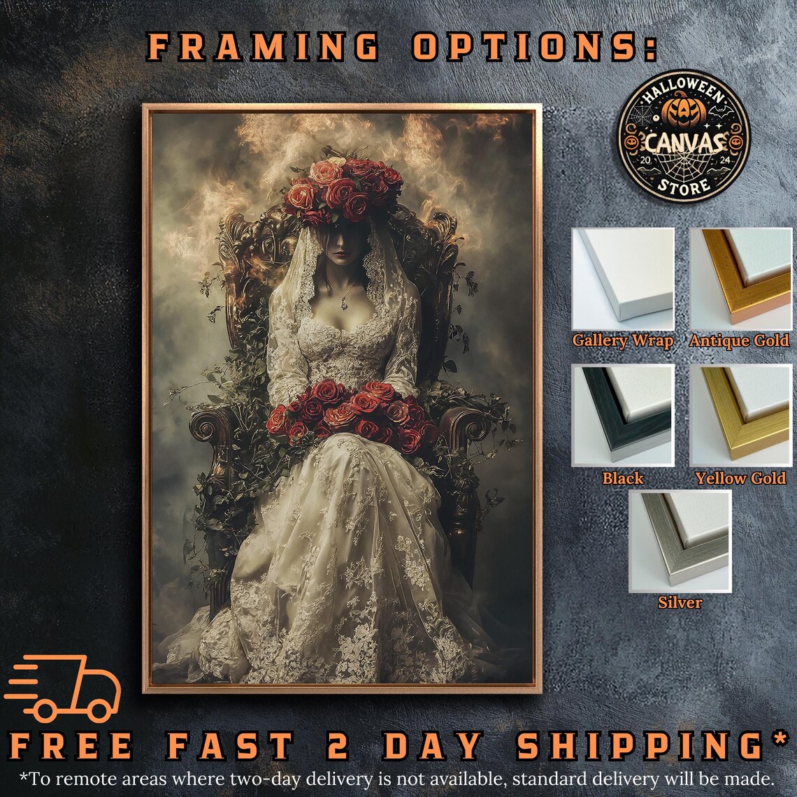 Macabre Bride White Lace Gown Red Roses Throne Dark Gothic Romance Wall Art - Image 5