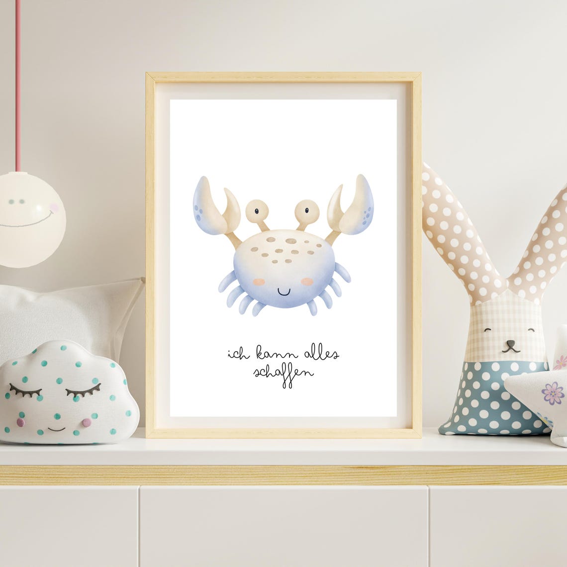 Smiling Watercolor Crab 'I Can Do It' Affirmation Kids Room Poster