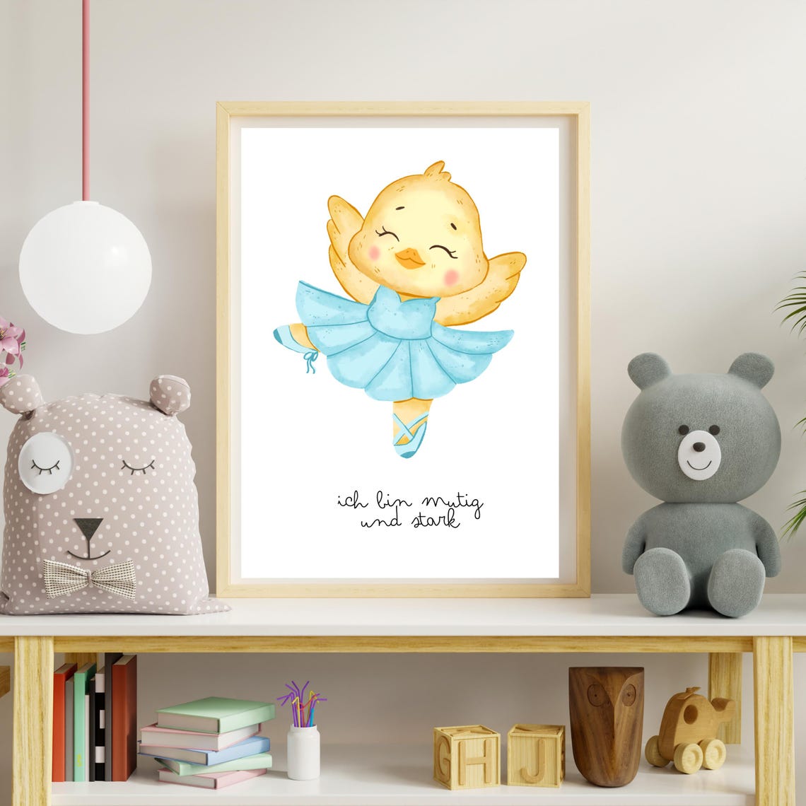 Tiny Chick Ballerina In Blue Tutu 'Brave And Strong' Nursery Poster