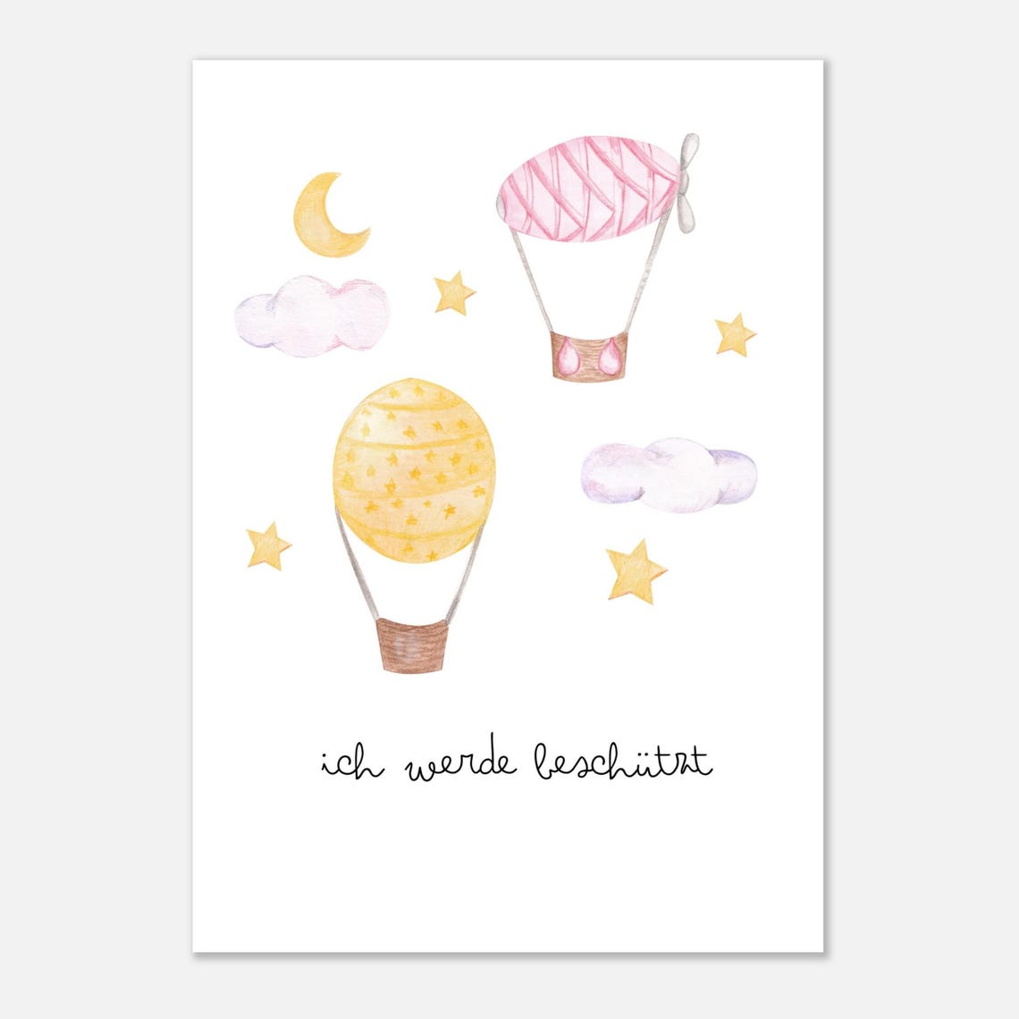 Pastel Hot Air Balloons Night Sky 'I Am Protected' Nursery Poster - Image 2