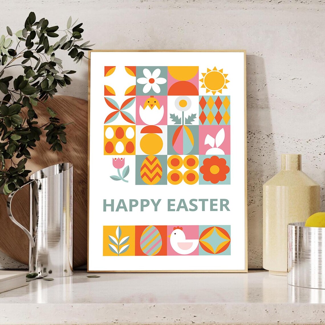 Happy Easter Bunny Illustration, Festive Poster