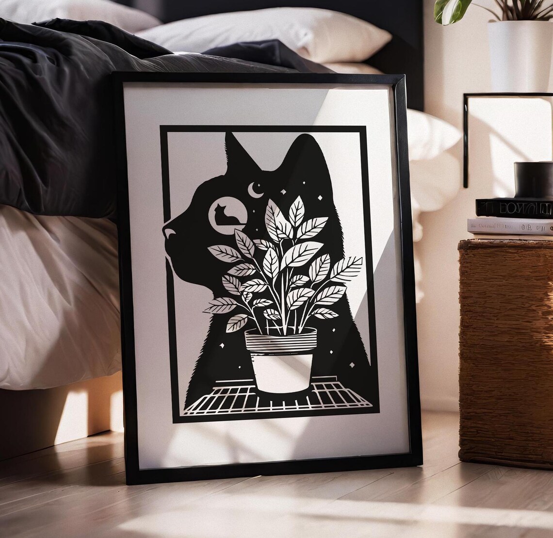 Mystical Cat Silhouette, Whimsical Cat Decor
