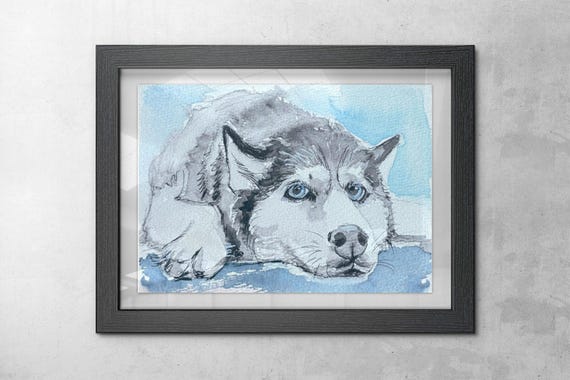 Watercolor Hand Drawn Dog Portrait Husky Portrait Original Artwork Nursery Wall Art Wall Art