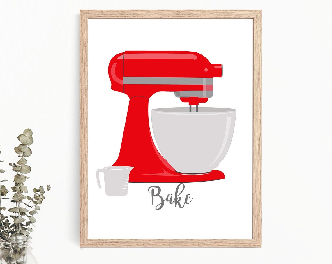 Red Stand Mixer Bake Kitchen Modern Baking Decor Minimalist Poster