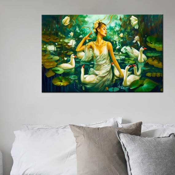 Modern Poster Woman Wall Hangings Swans Art Canvas Personalized Teacher Gift Swimming With 3d