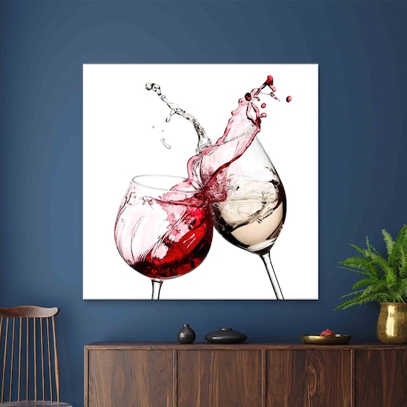 Joyful Red White Wine Toast Splashing Glasses Celebration Wall Art