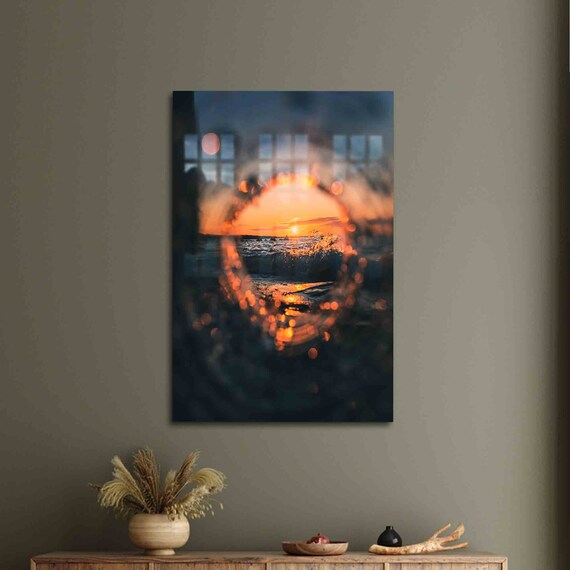 Beautiful Dreamy Ocean Sunset Through Glass Wave Photography Wall Art