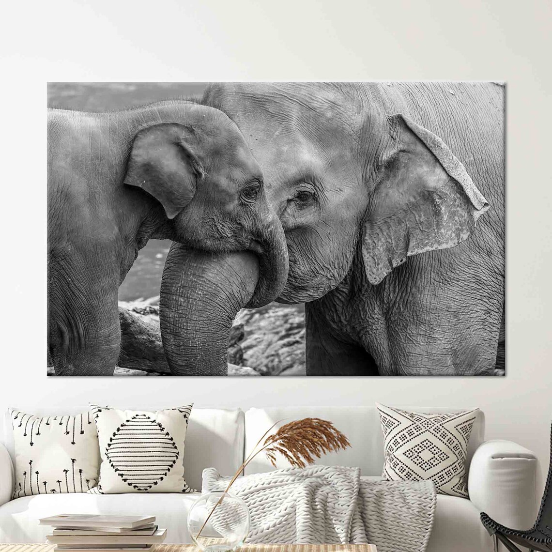 Elephant Baby Mom Farmhouse Wall Decor Art Print