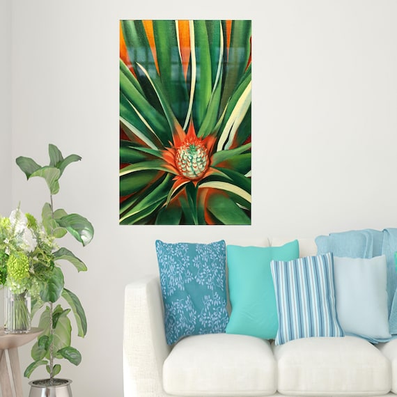 Pineapple Crown Tropical Botanical Close Up Abstract Art Print