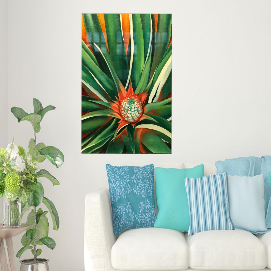 Pineapple Crown Tropical Botanical Close Up Abstract Art Print