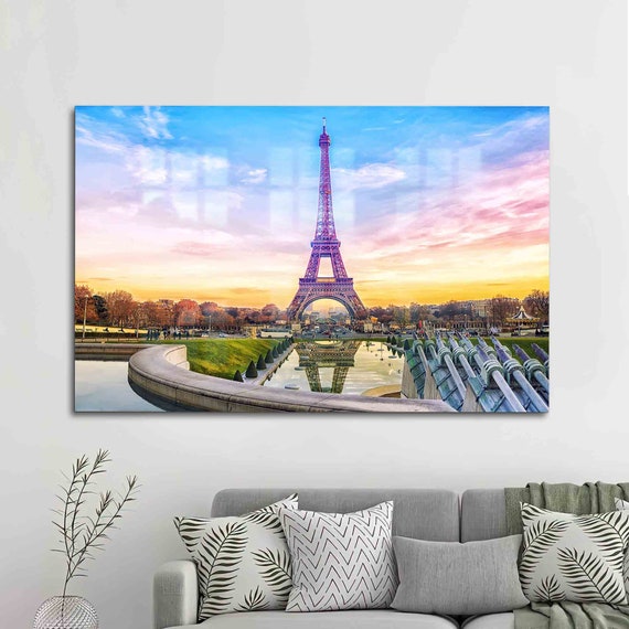 Eiffel Tower Wall Decor Landscape Art 3d Glass Hanging Tempered Living Room