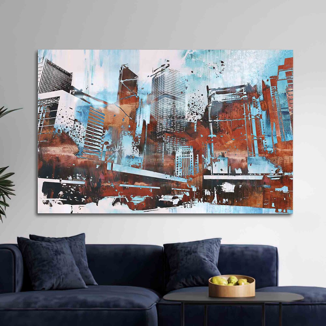 Wall Art Decor Glass Skyscraper Painting Skyline Abstract Landscape Cityscape
