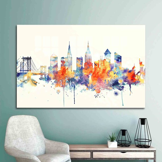 Glass Printing Wall Decor Decoration New York Landmark Skyline Colorful Ar