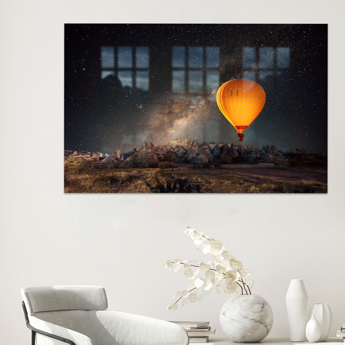 Cappadocia Hot Air Balloon, Milky Way Night Art Print