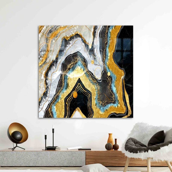 Tempered Glass Wall Art Luxury Marble Printing Shimmery Abstract