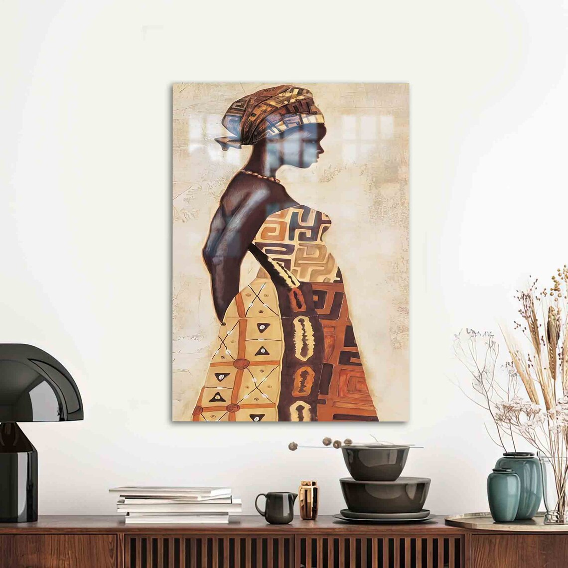 African Woman In Patterned Dress Elegant Profile Painting Poster