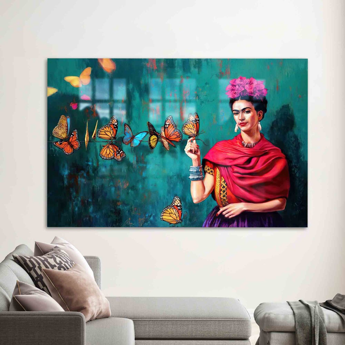 Frida Kahlo Butterfly Portrait Turquoise Oil Painting Poster