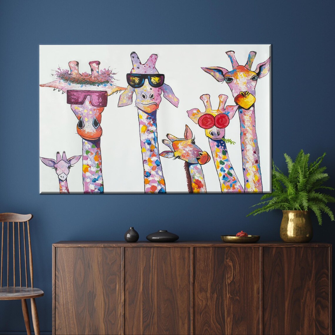 Colorful Giraffe Family Sunglasses Whimsical Nursery Wall Art