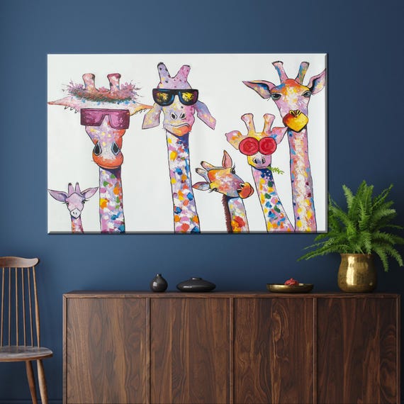 Giraffe Poster Family Printed Animal Wall Art Personalized Wedding Gift Abstract 3d Canvas Decoration