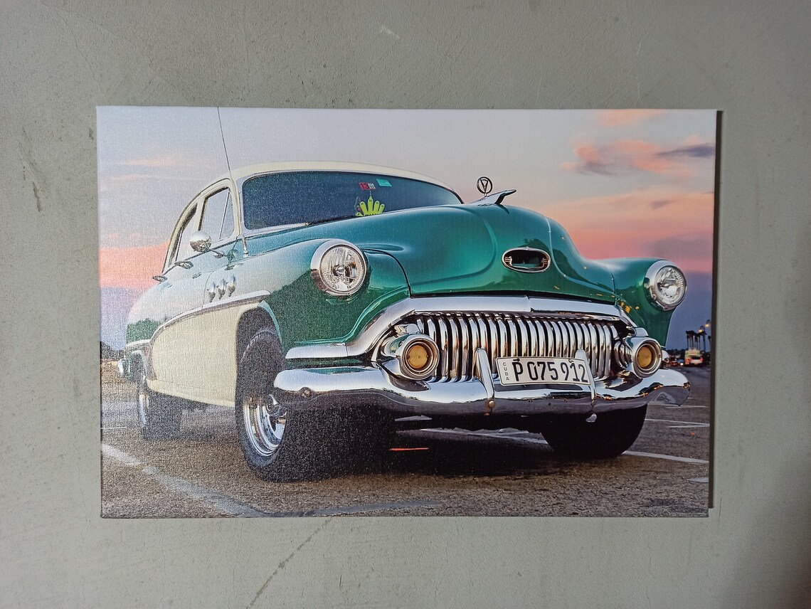 Vintage Green Classic Car At Sunset Automotive Photography Poster