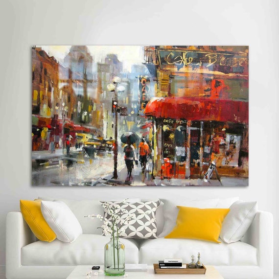 Wall Decor Tempered Glass Art Abstract Rainy Day Oil Painting Print City Printing