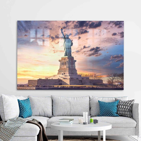Statue Of Liberty Art Decor Sunset Wall Hanging Tempered Glass 3d Holiday Gift Personalized Room